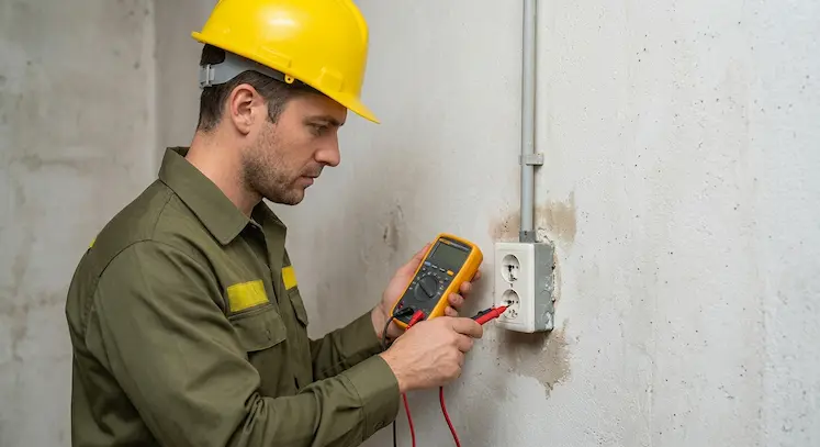Elettricista al lavoro su un quadro elettrico aggiornato