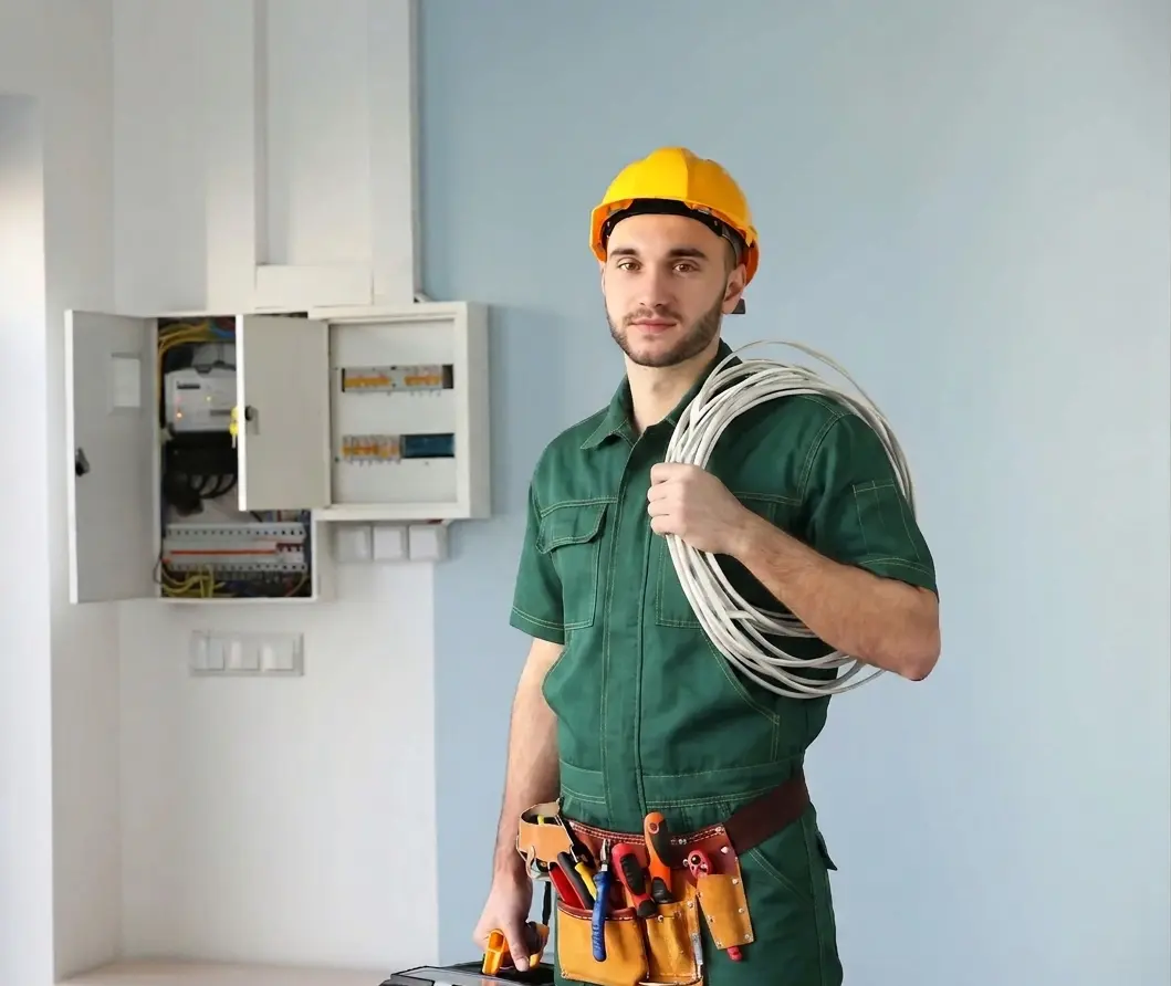 Elettricista che interviene su un impianto in emergenza