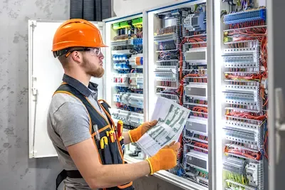 Tecnico che compila la documentazione di un impianto elettrico