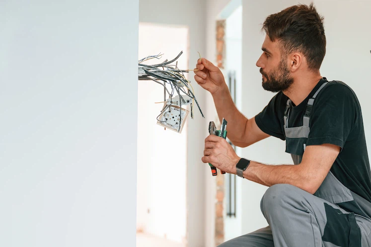 Elettricista che effettua una riparazione elettrica a Verona